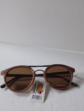 Wood-Effect Brown Round Sunglasses for Men